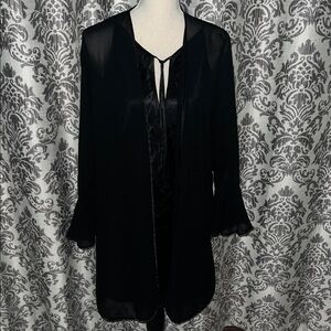 Black Satin Nightgown Sheer Robe Set